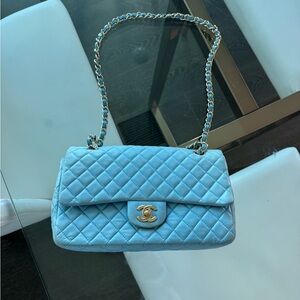 Chanel single flap baby blue bag medium